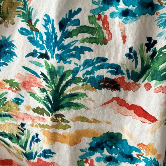 Donna Morgan Watercolor Print Ruffle Neck Tiered Dress w Pockets & Ruffle Hem - Picture 16 of 16